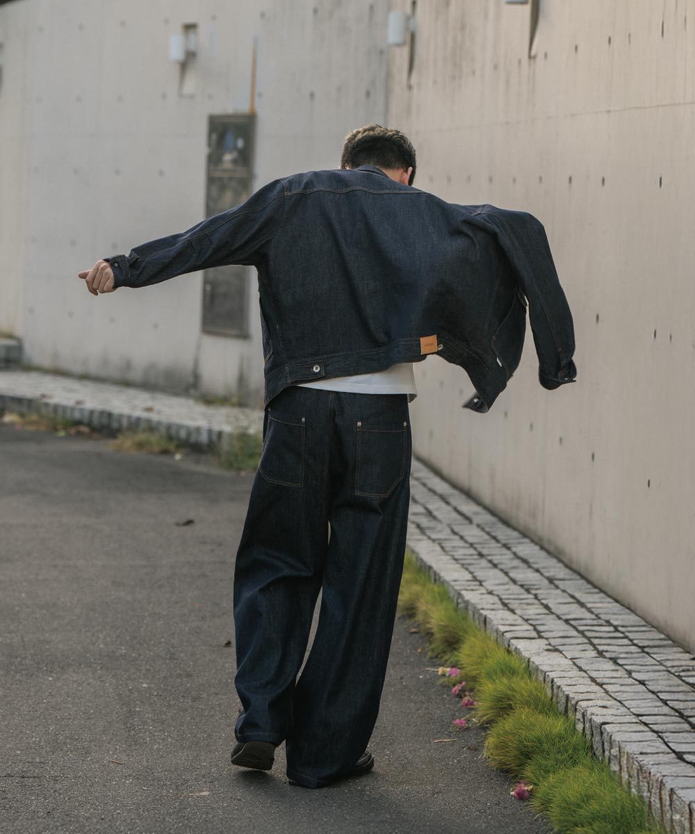 原色單寧弧度牛仔褲