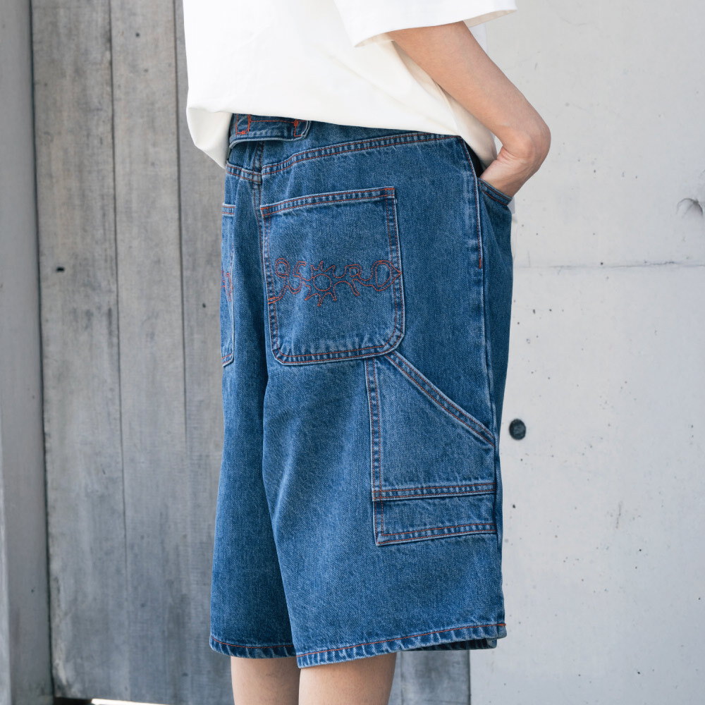 六分LOGO水洗牛仔短褲
