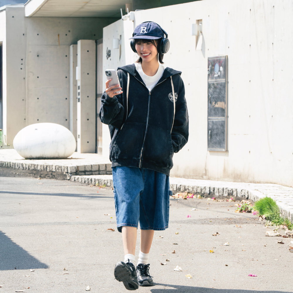 六分LOGO水洗牛仔短褲