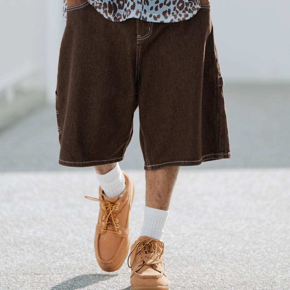 六分LOGO水洗牛仔短褲