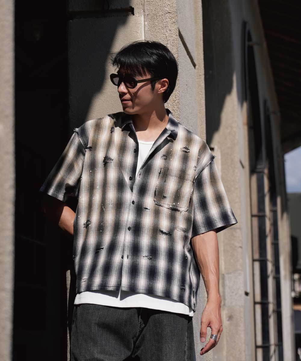 格紋寬短版襯衫 DISTRESSED VINTAGE SHIRTS
