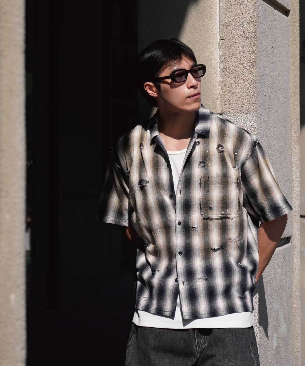 格紋寬短版襯衫 DISTRESSED VINTAGE SHIRTS