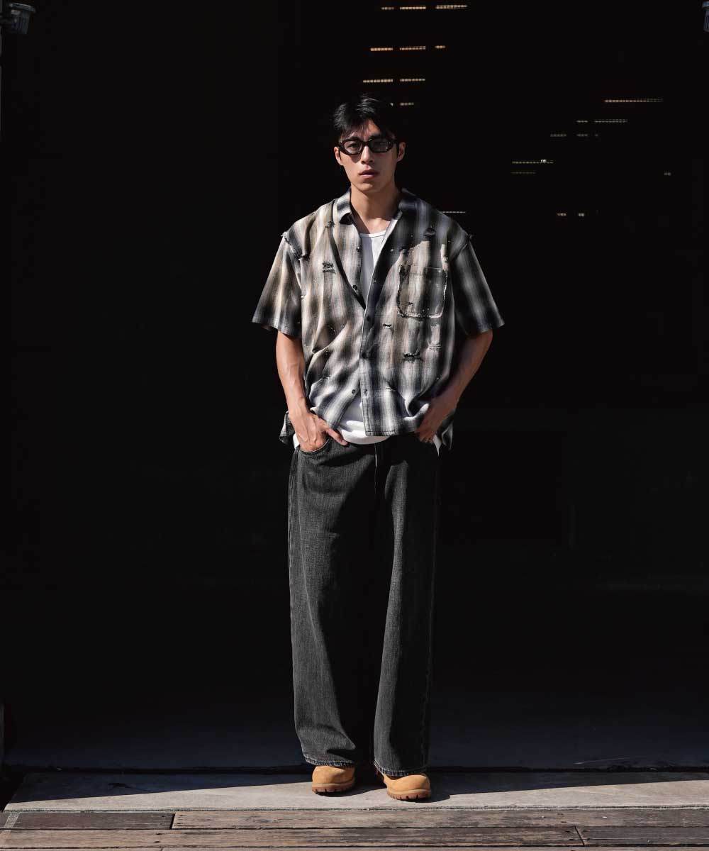 格紋寬短版襯衫 DISTRESSED VINTAGE SHIRTS