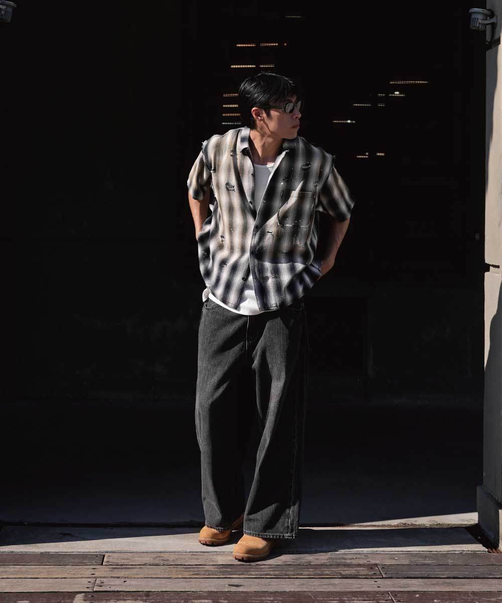 格紋寬短版襯衫 DISTRESSED VINTAGE SHIRTS