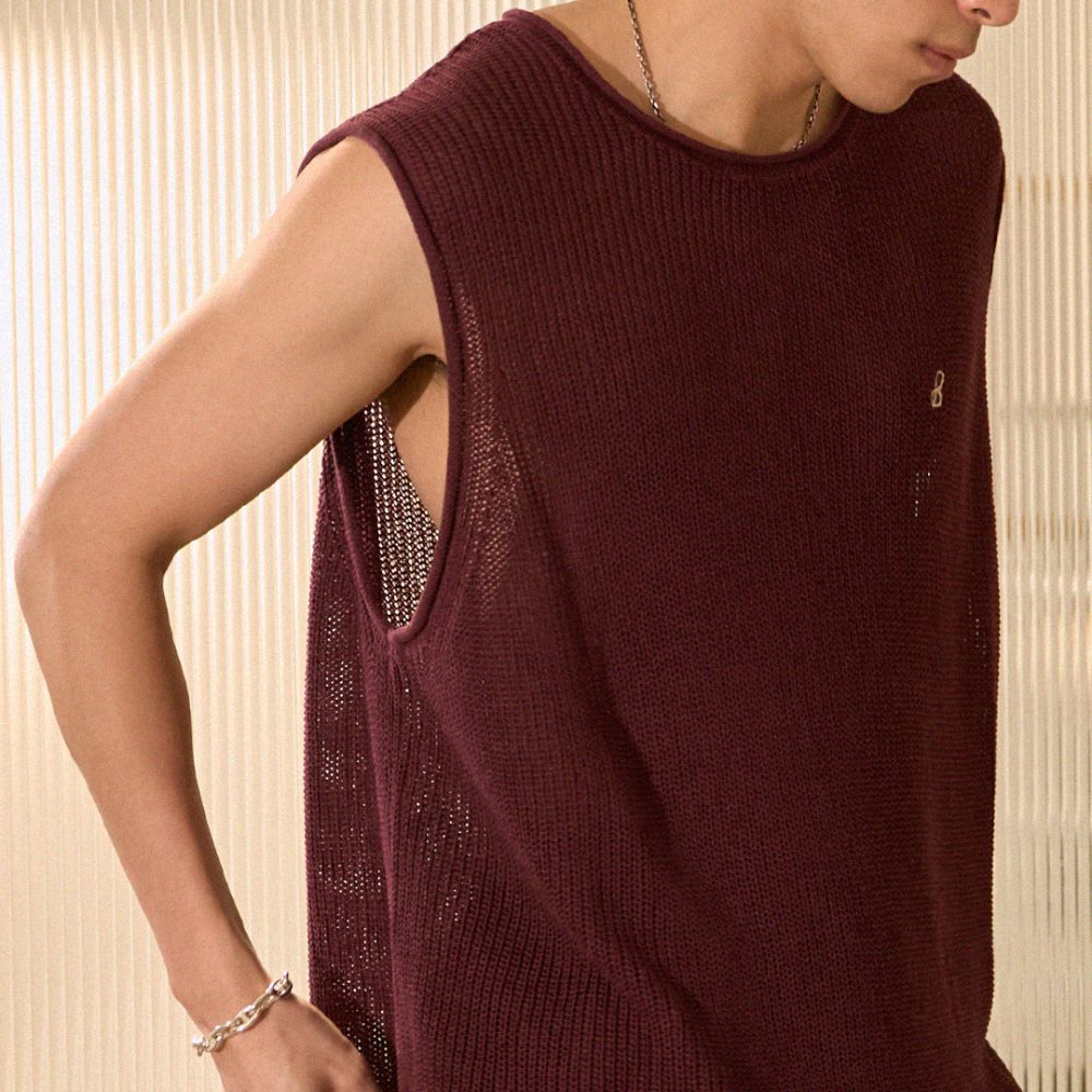 刺繡粗針織背心 LYOCELL KNIT VEST