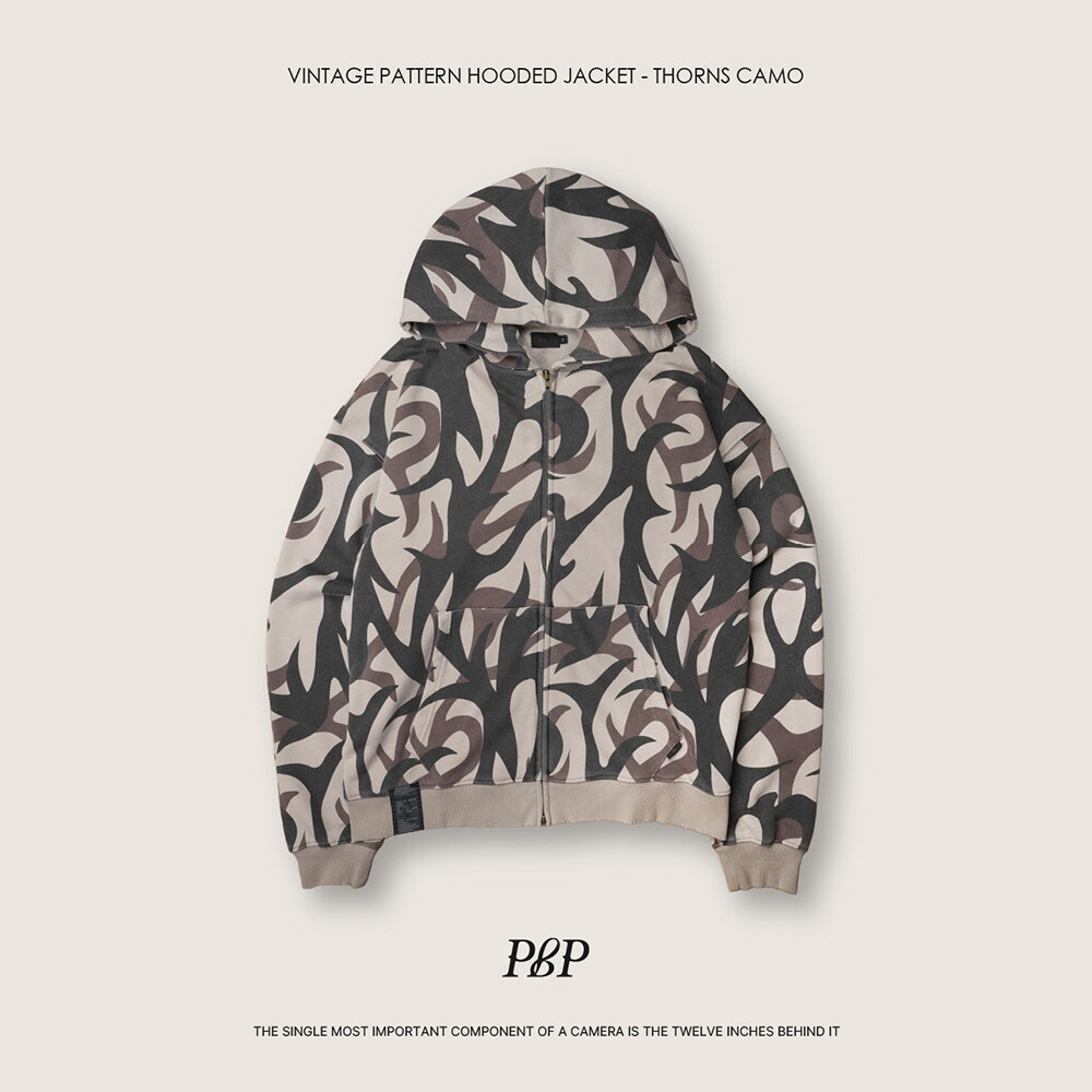 滿版迷彩做舊連帽外套 VINTAGE PATTERN HOODED JACKET