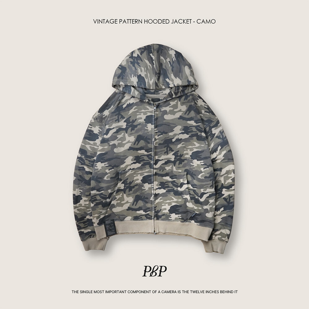 滿版迷彩做舊連帽外套 VINTAGE PATTERN HOODED JACKET