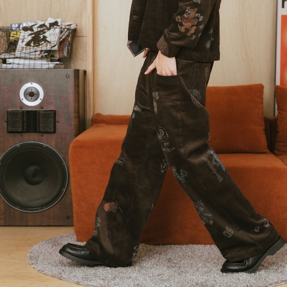 燈芯絨印花直筒褲 Senior cords Corduroy Pants