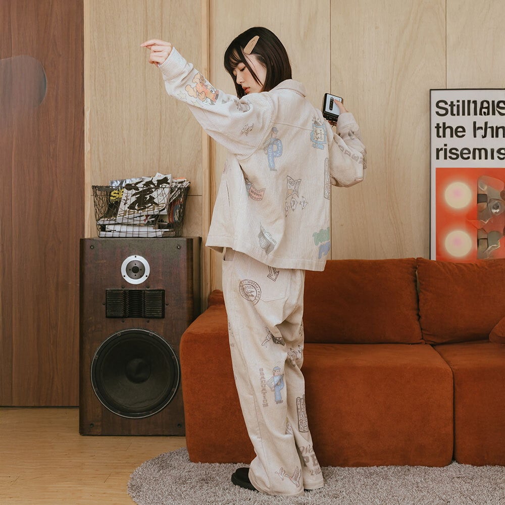 燈芯絨印花直筒褲 Senior cords Corduroy Pants