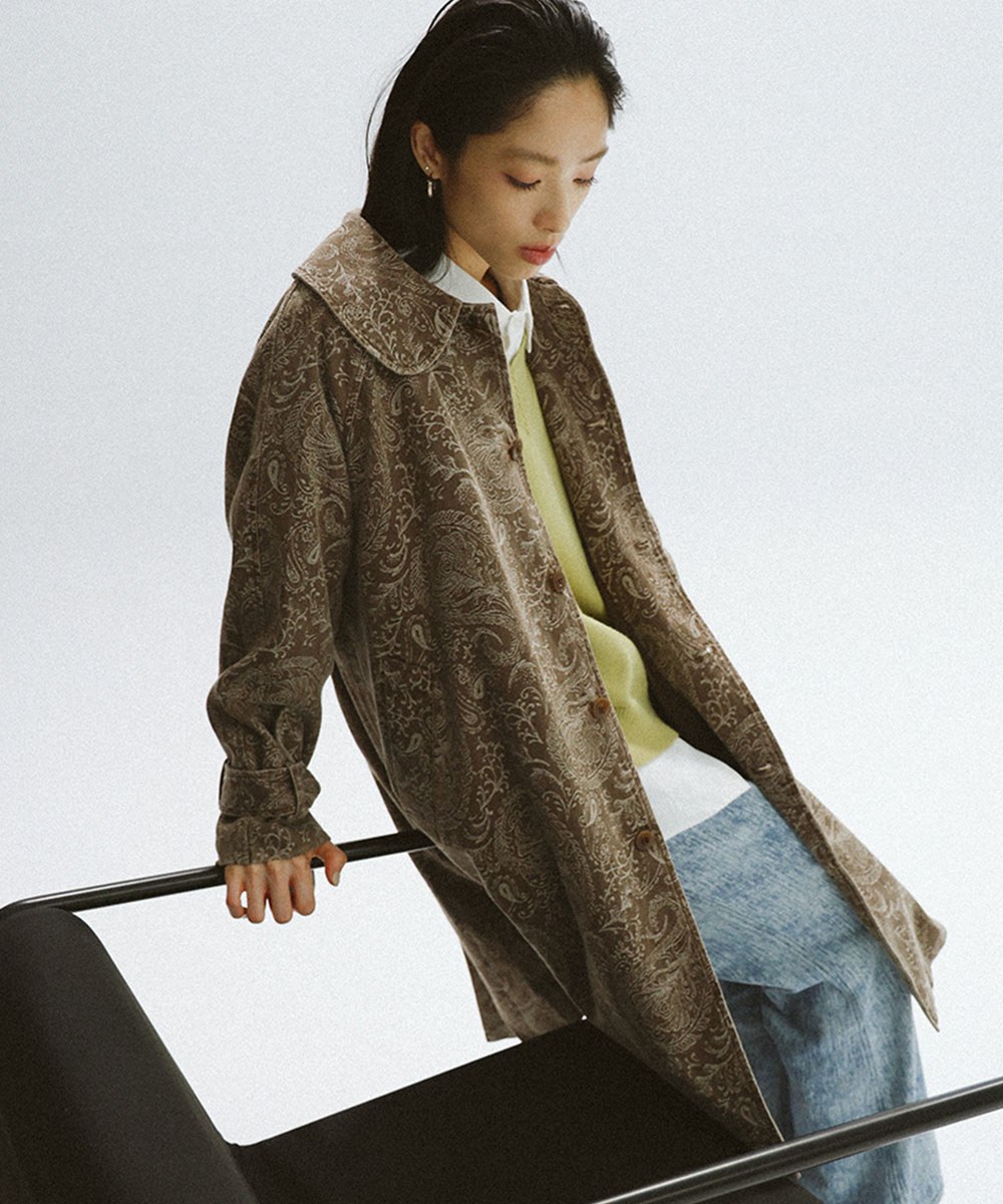 Floral Jacquard Denim Overcoat