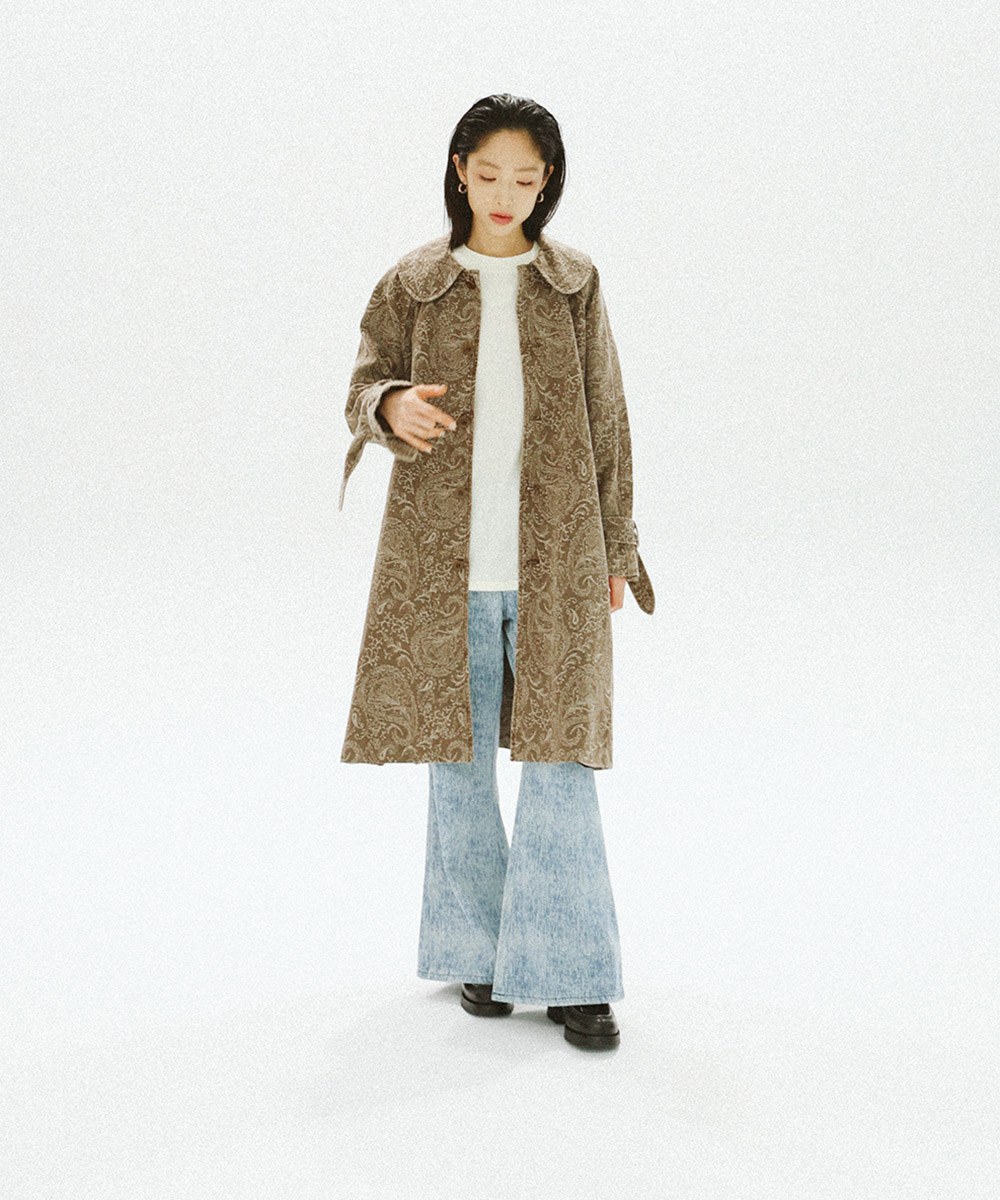 Floral Jacquard Denim Overcoat