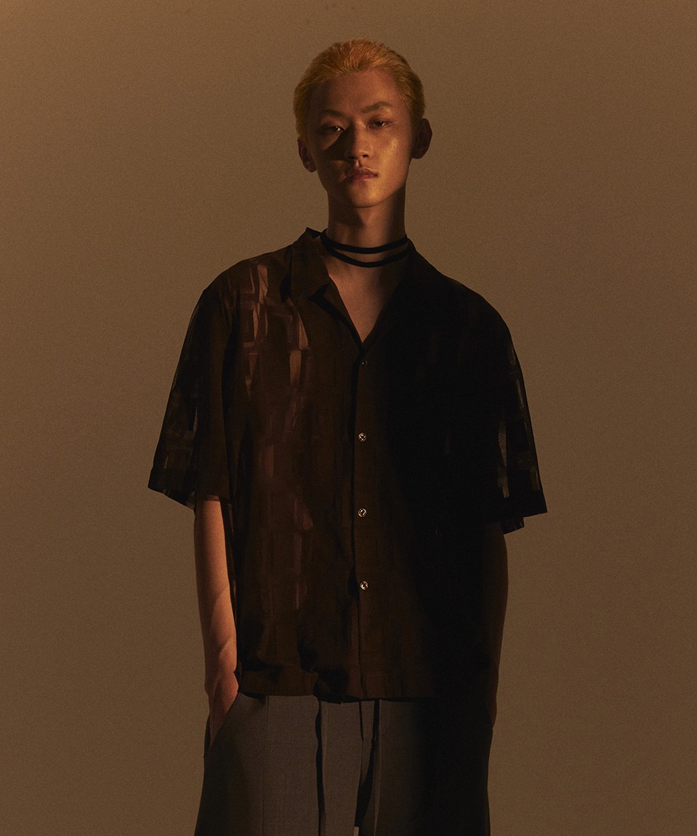 Optical Lace Open Collar Shirt