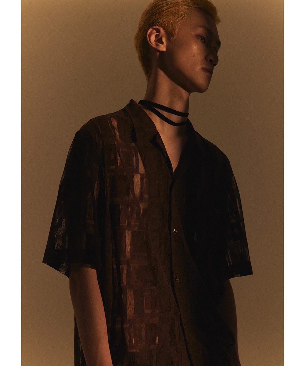 Optical Lace Open Collar Shirt