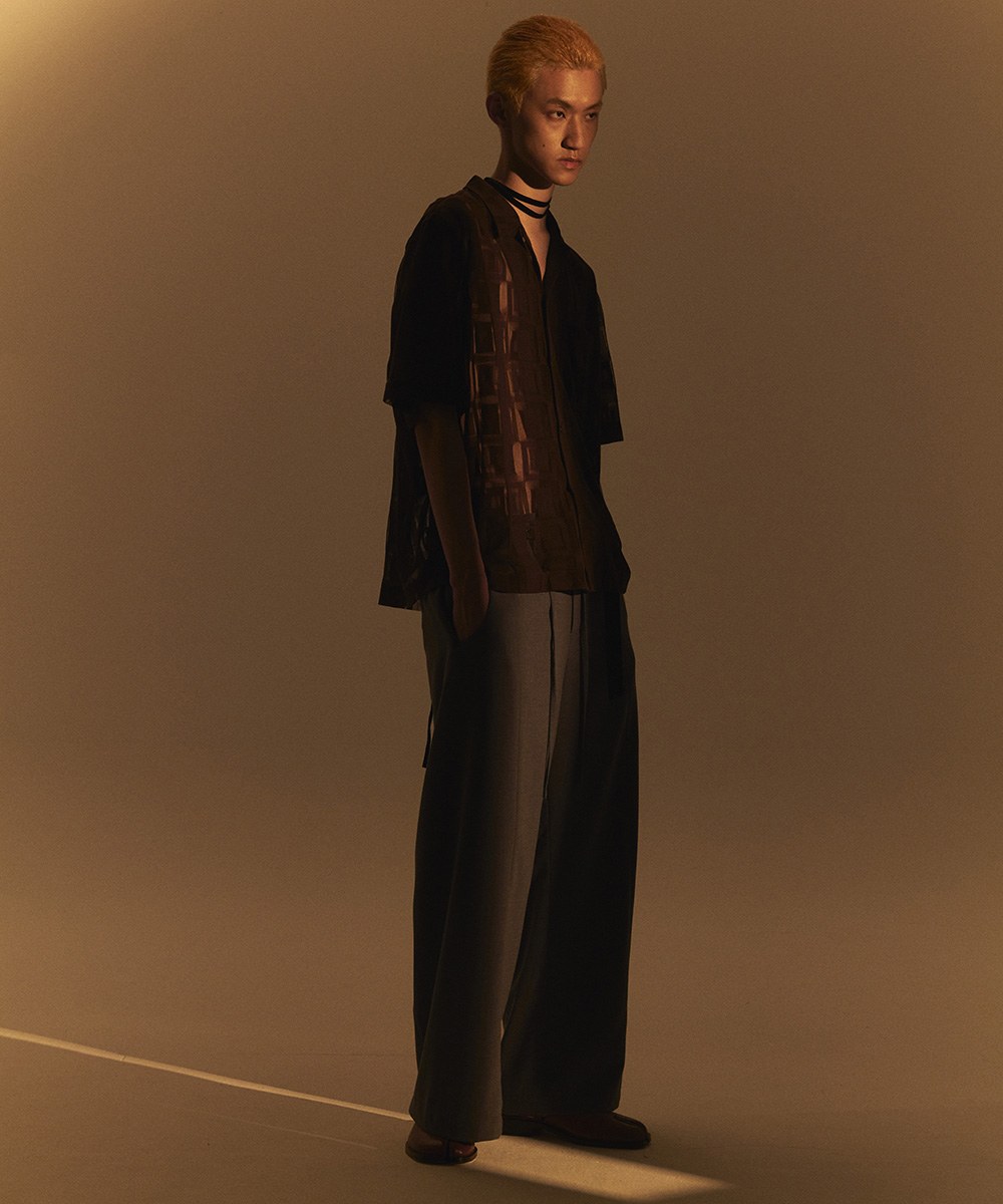 Optical Lace Open Collar Shirt