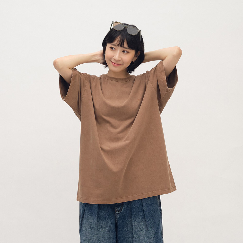 寬版刺繡水洗短TEE