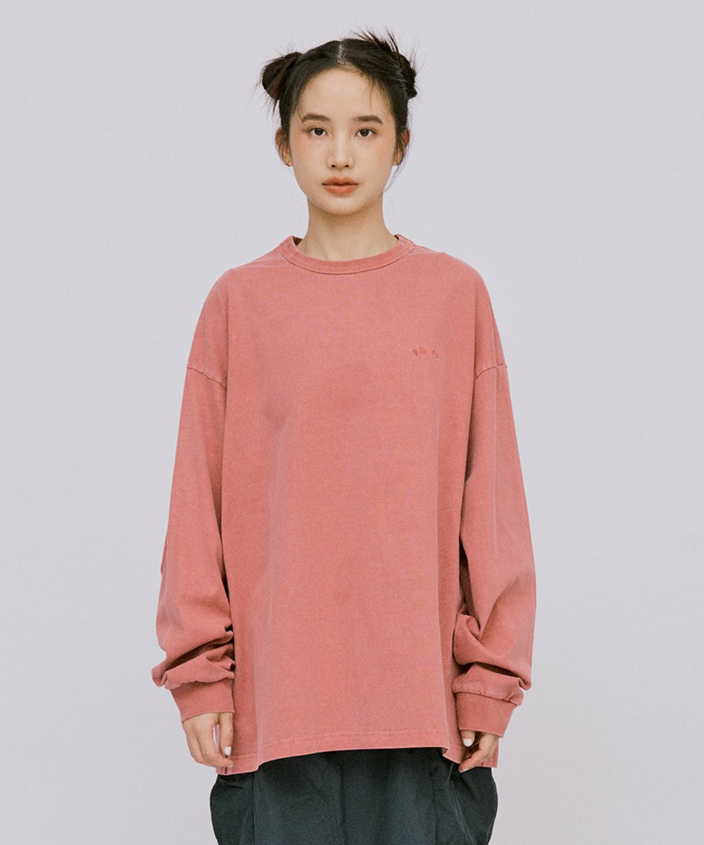 寬版刺繡水洗長袖TEE