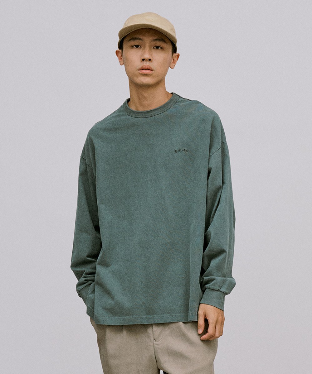 寬版刺繡水洗長袖TEE