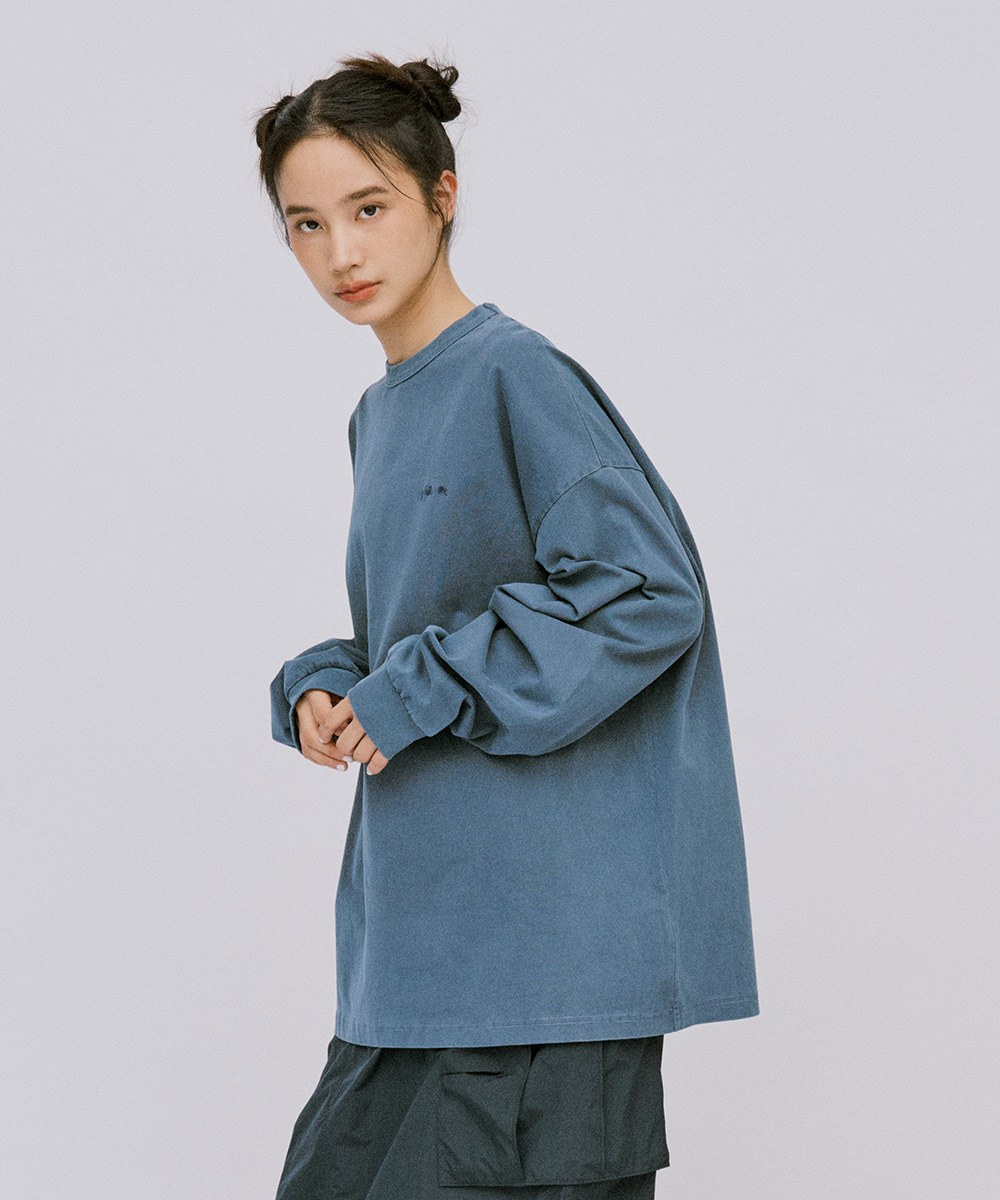 寬版刺繡水洗長袖TEE