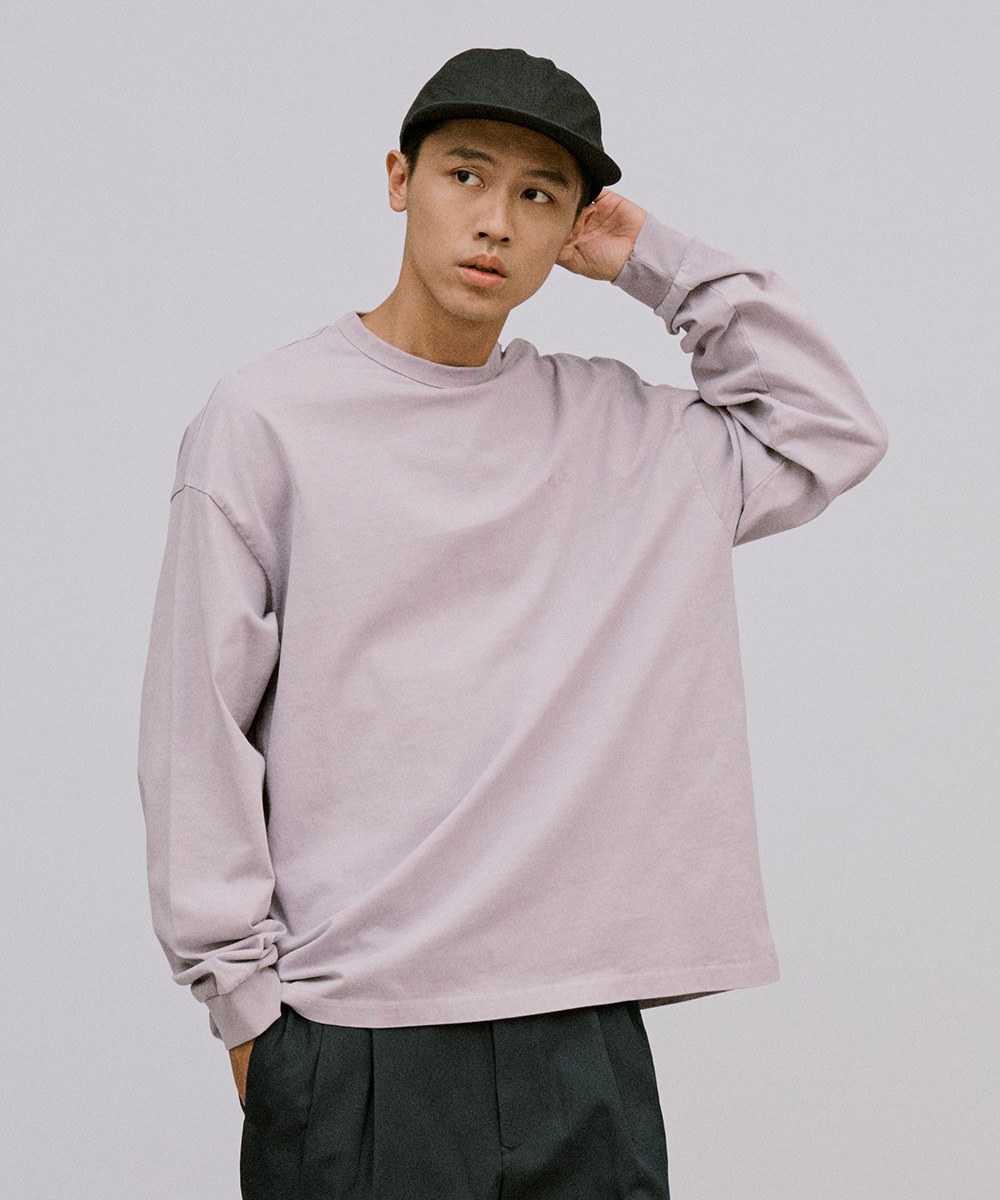 寬版刺繡水洗長袖TEE