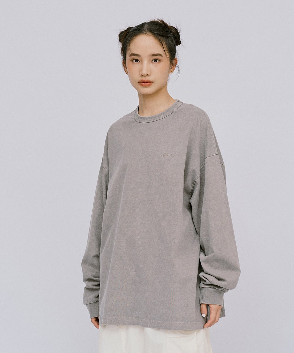 寬版刺繡水洗長袖TEE
