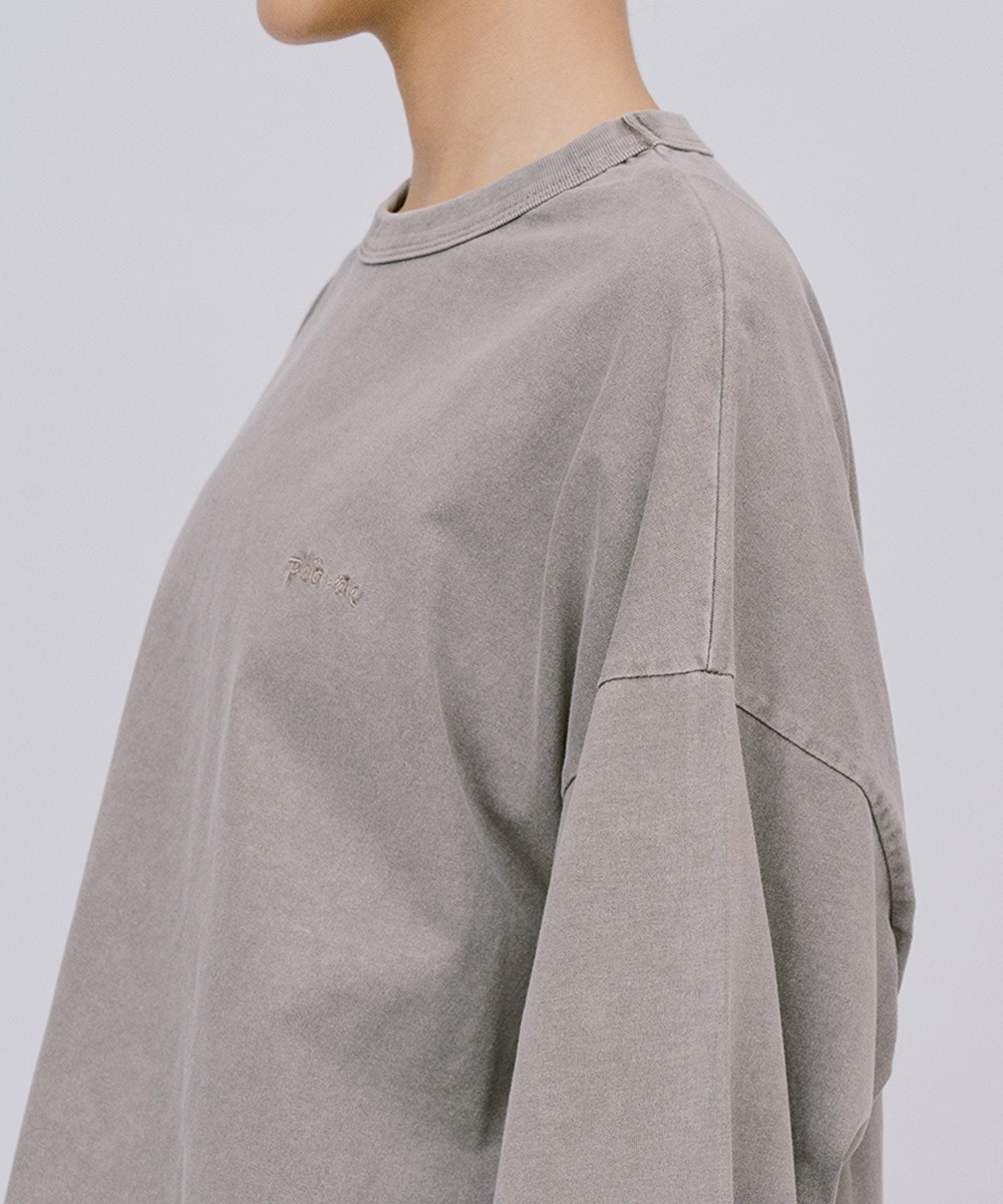 寬版刺繡水洗長袖TEE