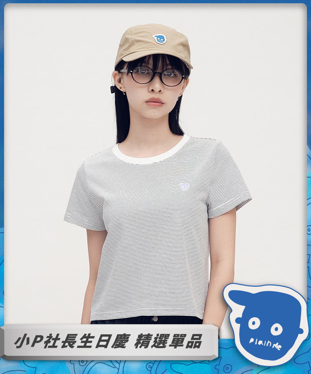 小P社長條紋合肩短TEE