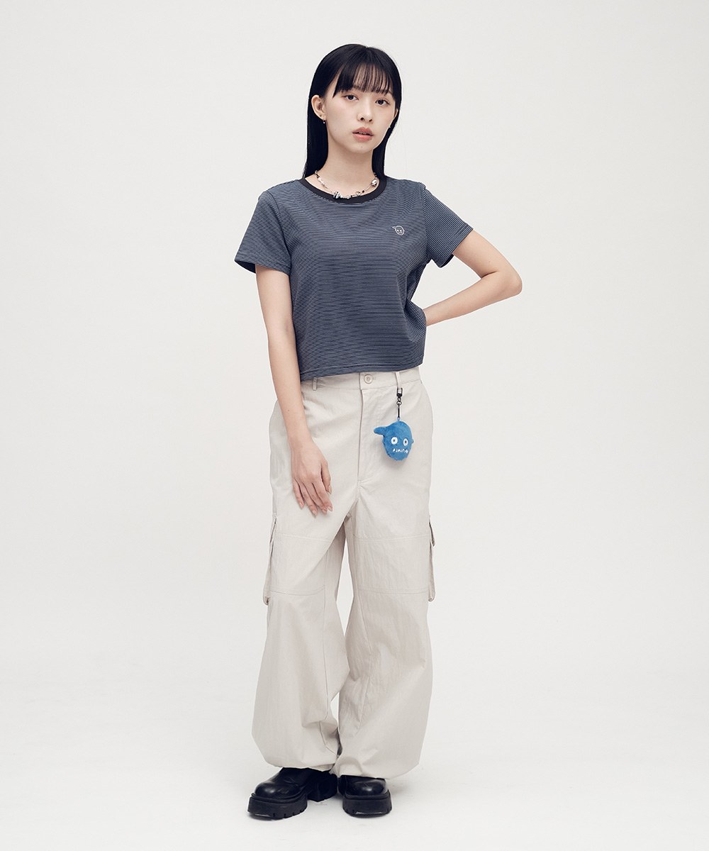 小P社長條紋合肩短TEE