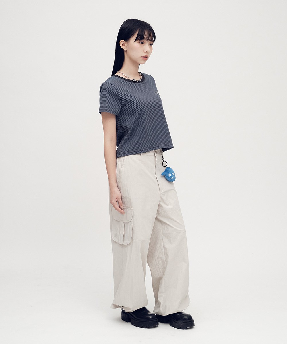 小P社長條紋合肩短TEE