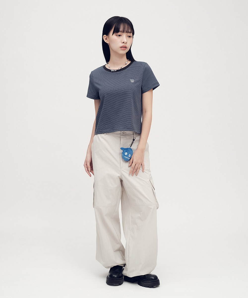 小P社長條紋合肩短TEE
