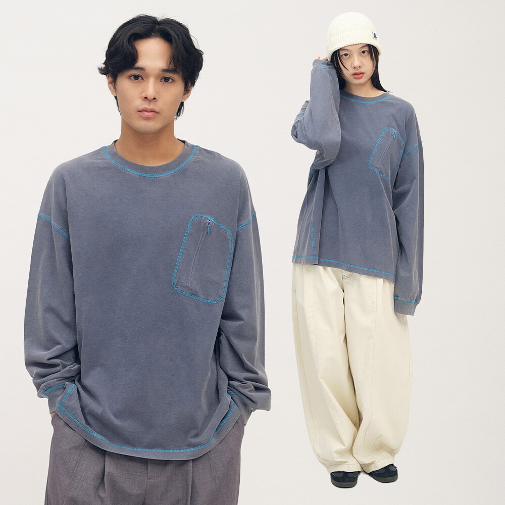 隱形口袋爬線水洗長袖TEE