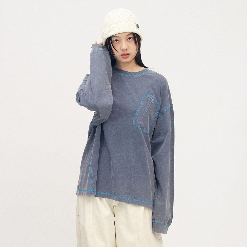 隱形口袋爬線水洗長袖TEE