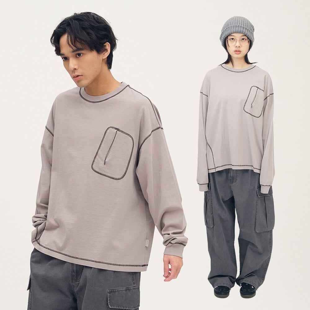 隱形口袋爬線水洗長袖TEE