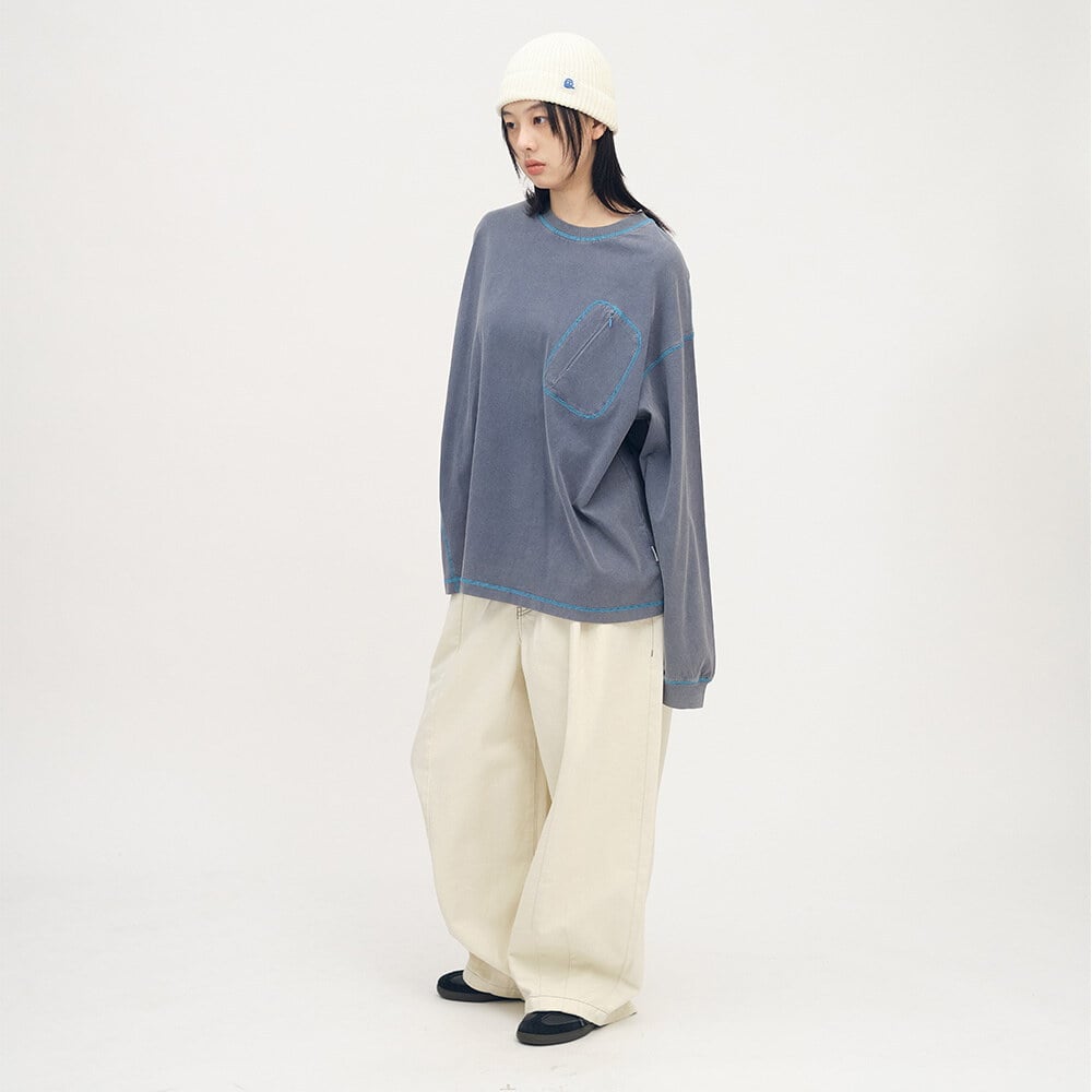 隱形口袋爬線水洗長袖TEE