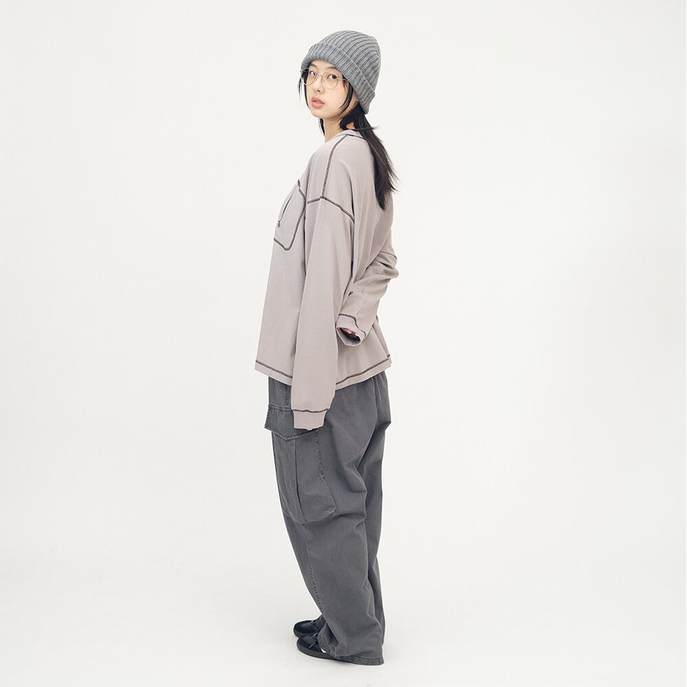 隱形口袋爬線水洗長袖TEE