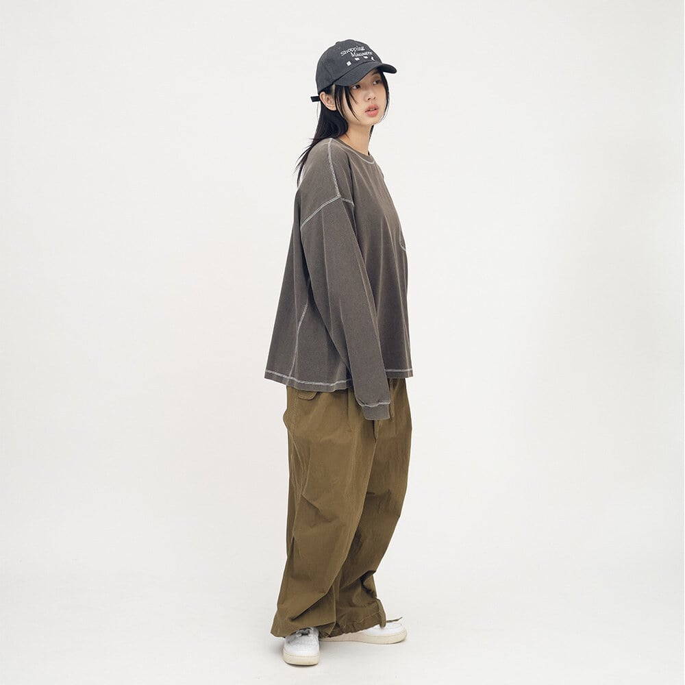 隱形口袋爬線水洗長袖TEE