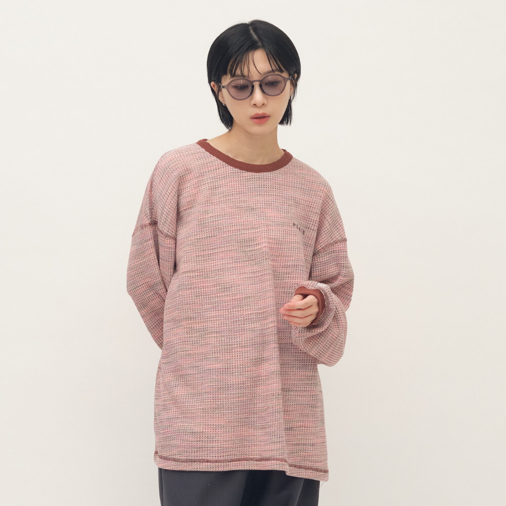 PLAIN刺繡花紗華夫格長TEE