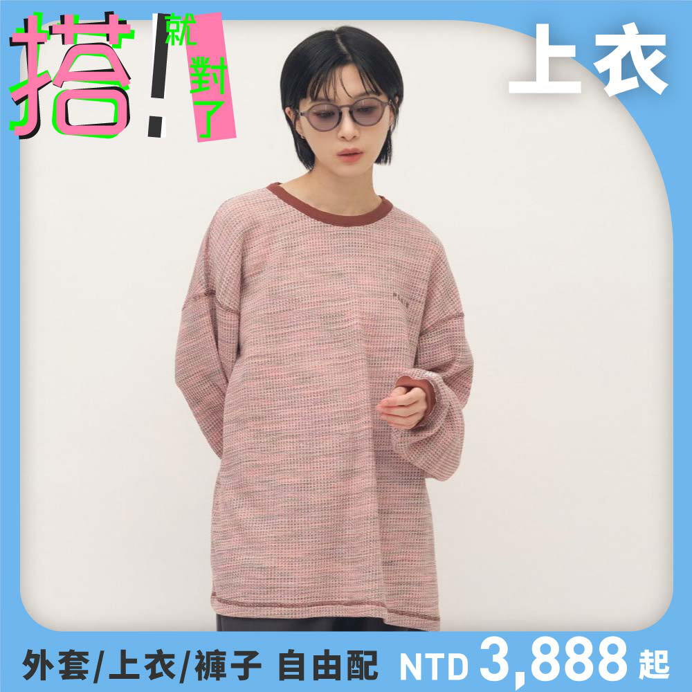 PLAIN刺繡花紗華夫格長TEE