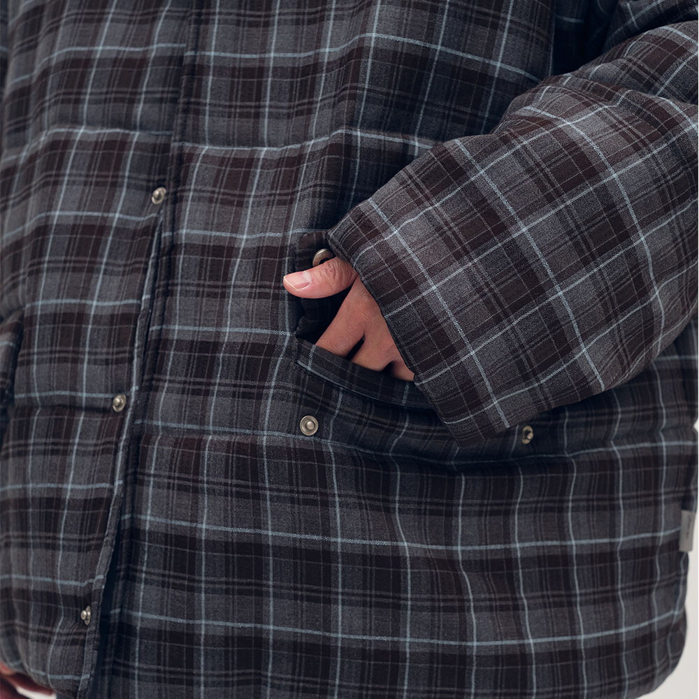 格紋短版鋪棉外套