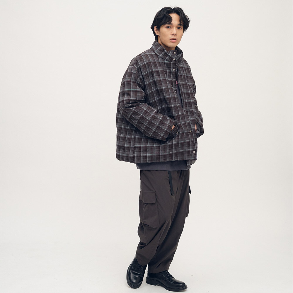 格紋短版鋪棉外套