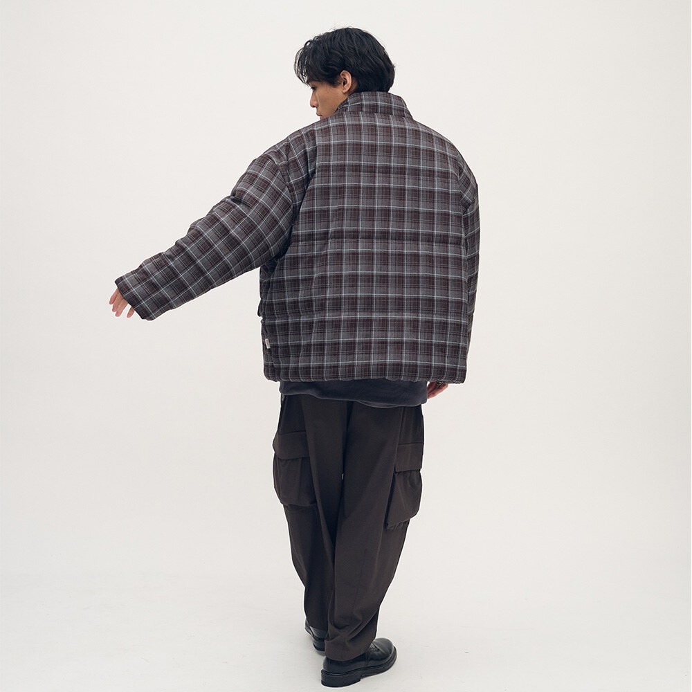 格紋短版鋪棉外套