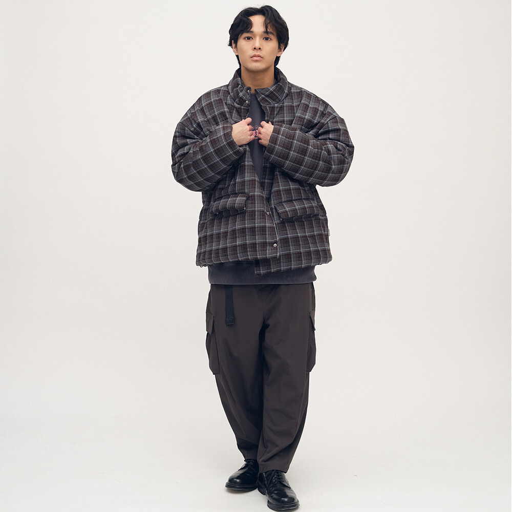 格紋短版鋪棉外套