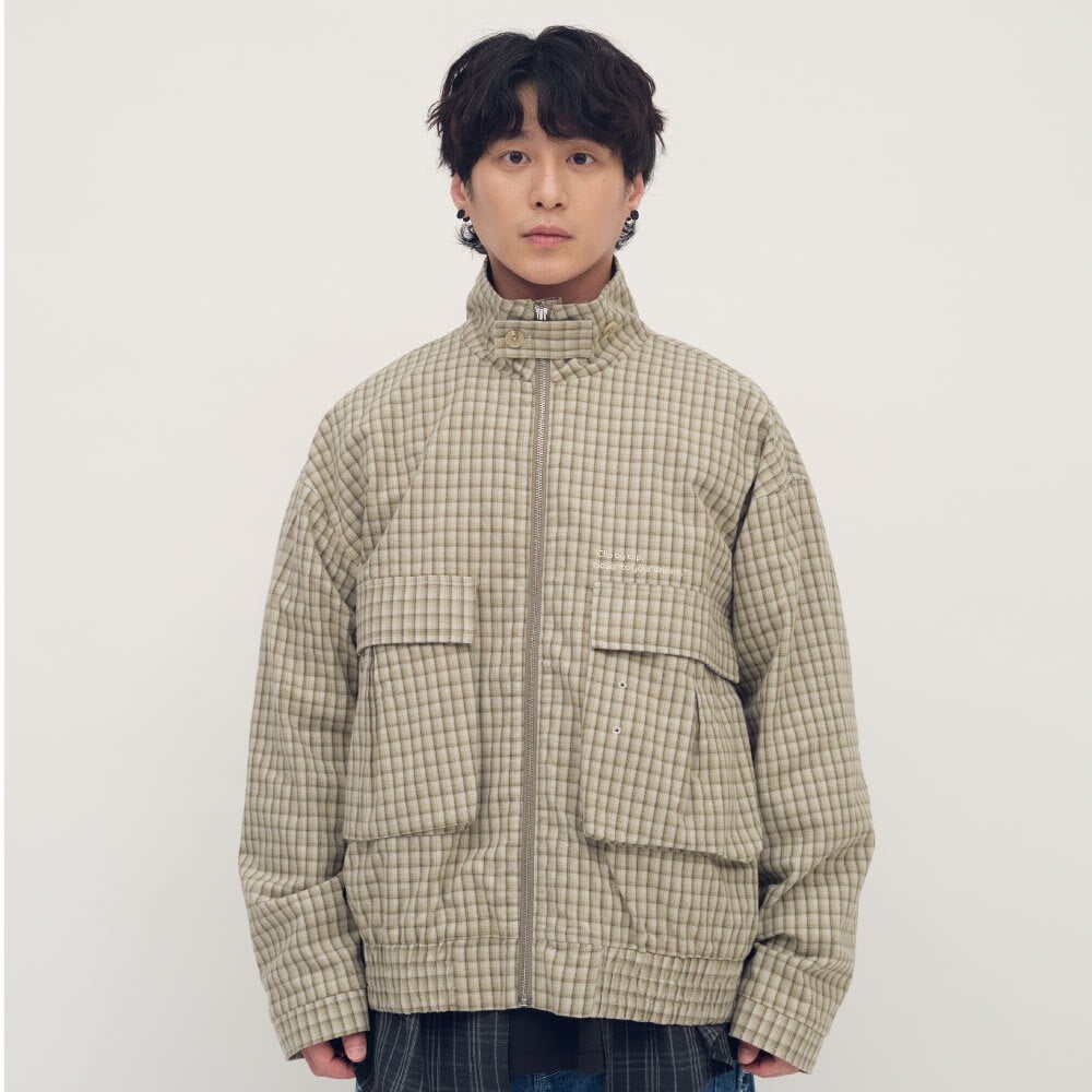 clip by clip 復古格紋立領外套