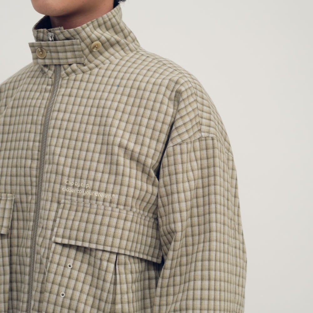 clip by clip 復古格紋立領外套