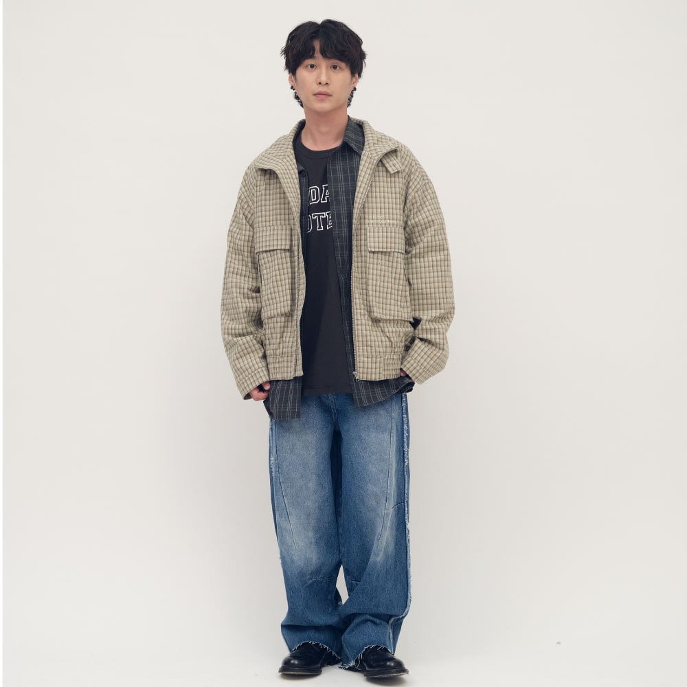 clip by clip 復古格紋立領外套