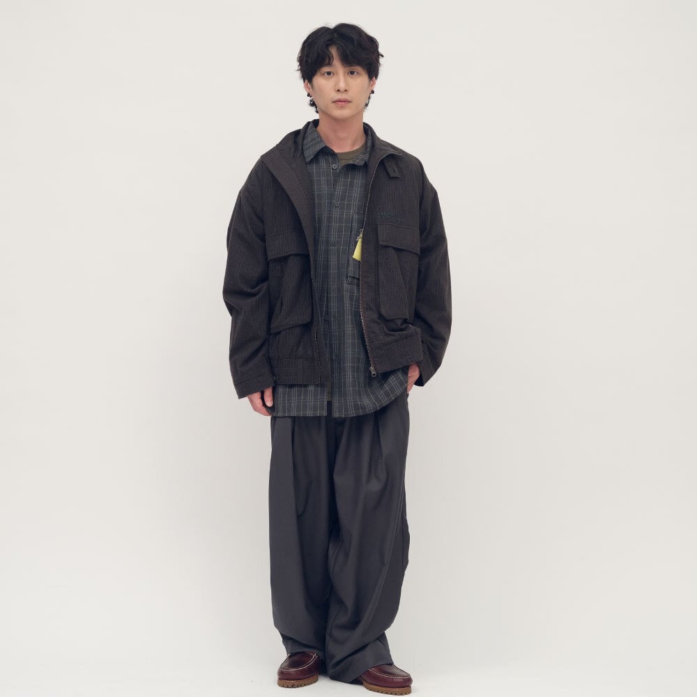 clip by clip 復古格紋立領外套