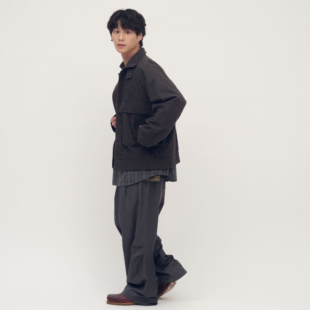 clip by clip 復古格紋立領外套