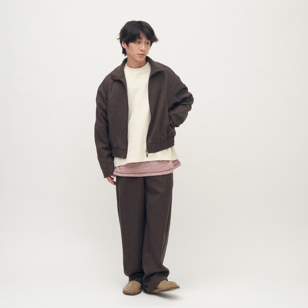 Timelly毛料立領拉鍊夾克