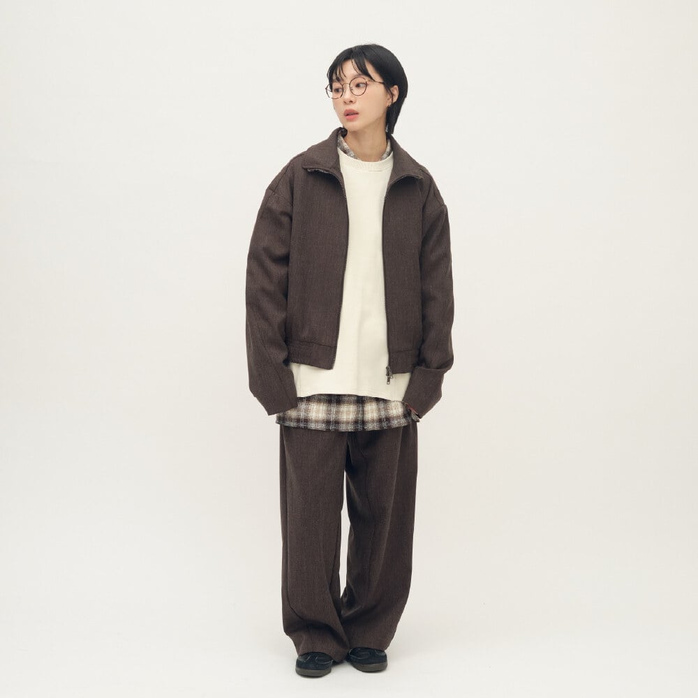 Timelly毛料立領拉鍊夾克