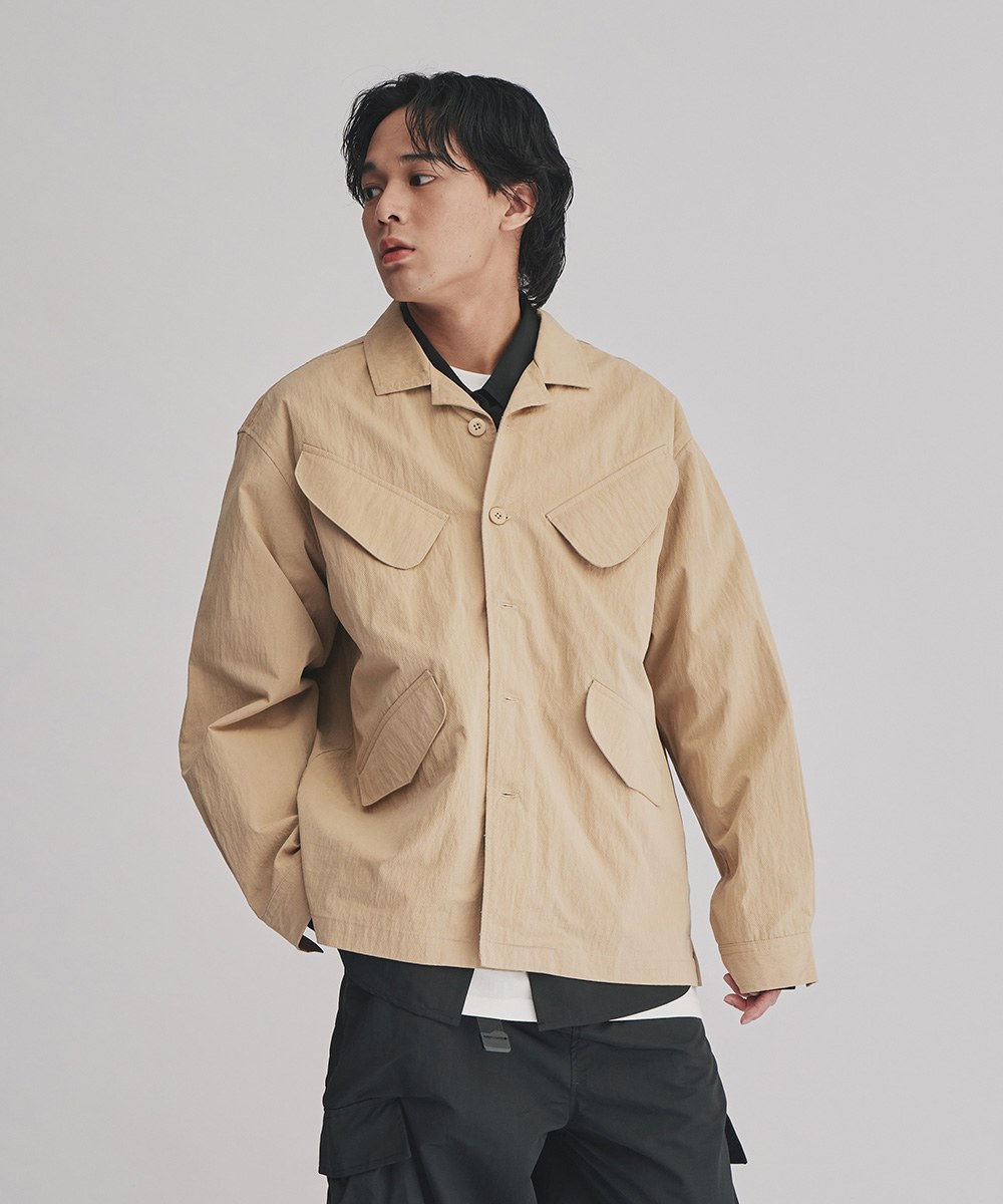 粗斜紋防潑水襯衫式外套