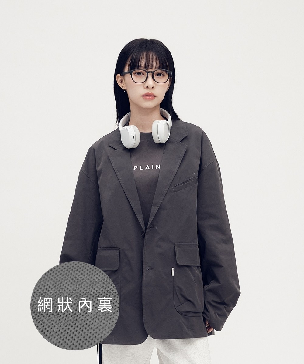防潑水機能多口袋寬鬆西裝外套